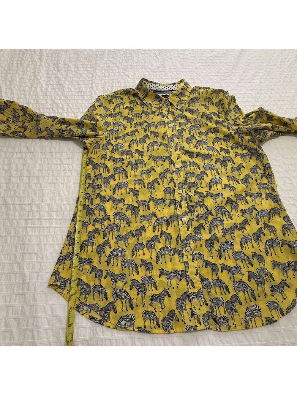 Talbots Yellow Zebra Animal Print Button Up Shirt Long Sleeve Sz L Large
